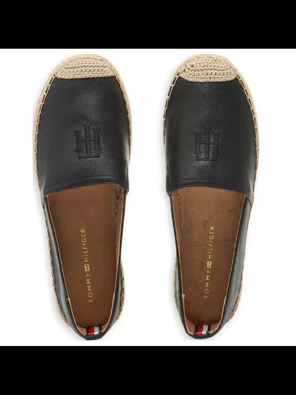 Tommy Hilfiger Black Leather Espadrille Flats, Size 8